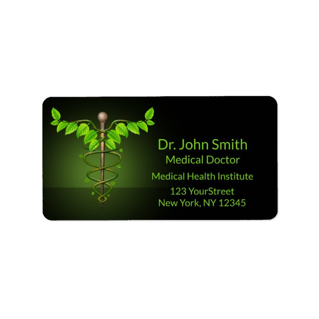 Holistic Alternative Medical Caduceus Green Leaves Label (Front)