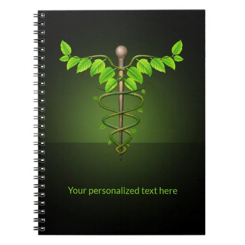 Holistic Alternative Medical Caduceus Green Leaves Notebook
