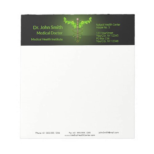 Holistic Alternative Medical Caduceus Green Leaves Notepad