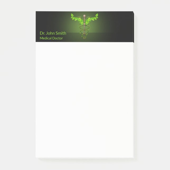 Holistic Alternative Medical Caduceus Green Leaves Post-it Notes (Front)