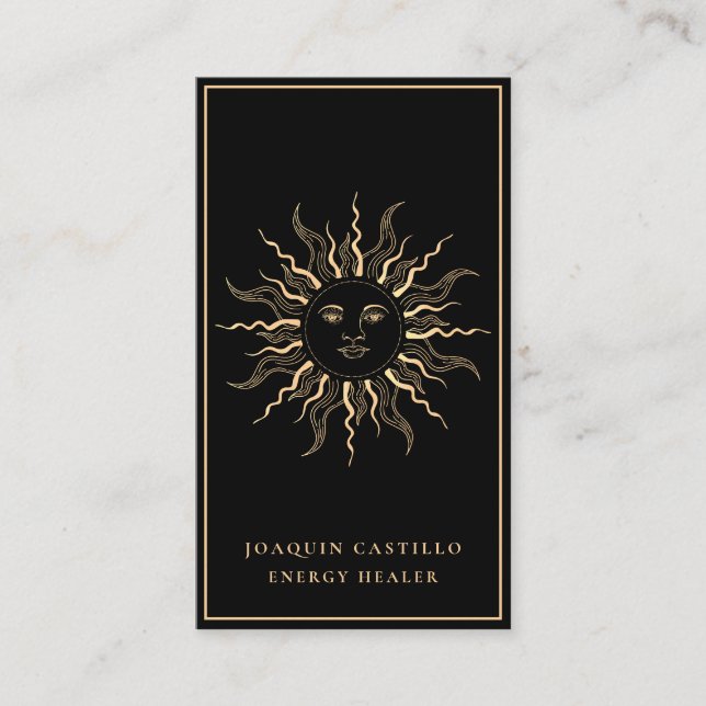 Holistic Celestial Gold Black Elegant  Business Card (Front)