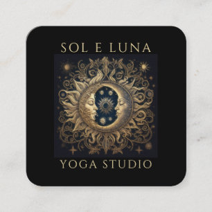 Holistic Celestial Gold Black Sun Moon Gold Black Square Business Card