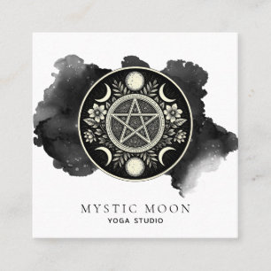Holistic Celestial Moon Black Ink Square Business Card