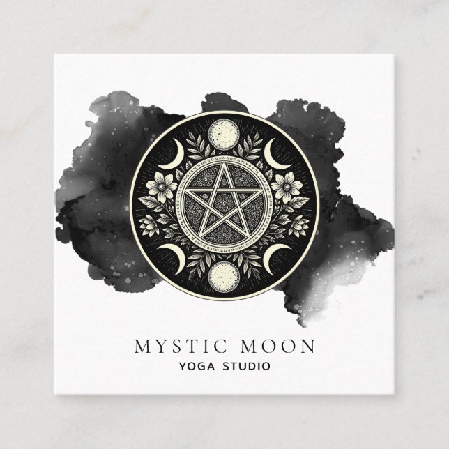 Holistic Celestial Moon Black Ink Square Business Card (Front)