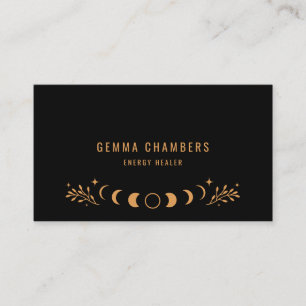 Holistic Celestial Moon Phases Gold Black Business Card