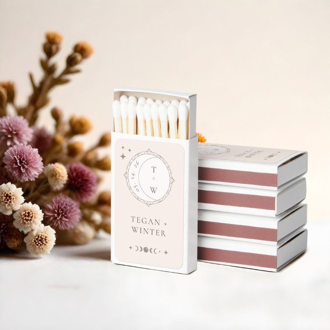 Holistic Celestial Moon Stars Monogram Wedding Matchboxes (Holistic Celestial Moon Stars Monogram Wedding Matchboxes)