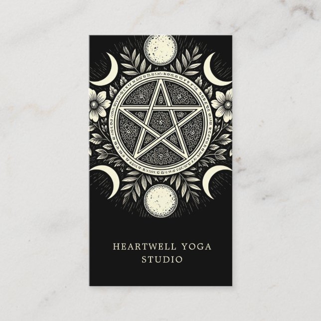Holistic Celestial Sun Moon Black Business Card (Front)