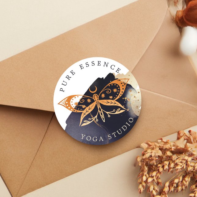 Holistic Celestial Sun & Moon Butterfly Dark Ink Classic Round Sticker (Holistic Celestial Sun & Moon Butterfly Dark Ink Classic Round Sticker)