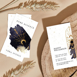 Holistic Celestial Sun & Moon Dark Ink Monogram Business Card