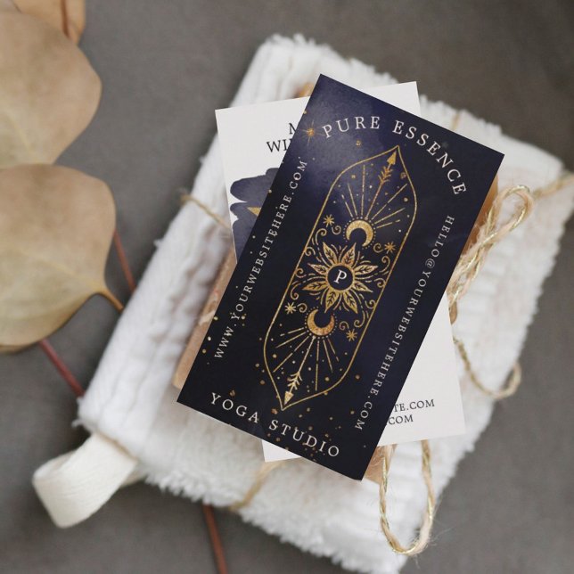 Holistic Celestial Sun & Moon Dark Ink Monogram Business Card (Holistic Celestial Sun & Moon Dark Ink Monogram Business Card)