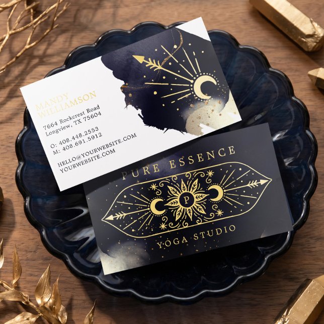 Holistic Celestial Sun & Moon Dark Ink Monogram Foil Business Cards (Holistic Celestial Sun & Moon Dark Ink Monogram Foil Business Cards)