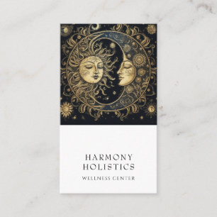 Holistic Celestial Sun Moon Stars Gold Black Business Card