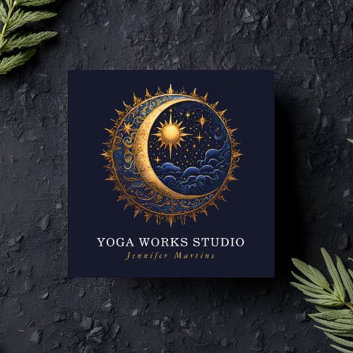 Holistic Celestial Sun  Moon Yoga QR Code  Square Business Card