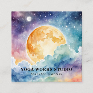 Holistic Celestial Watercolor Sun & Moon Yoga Square Business Card