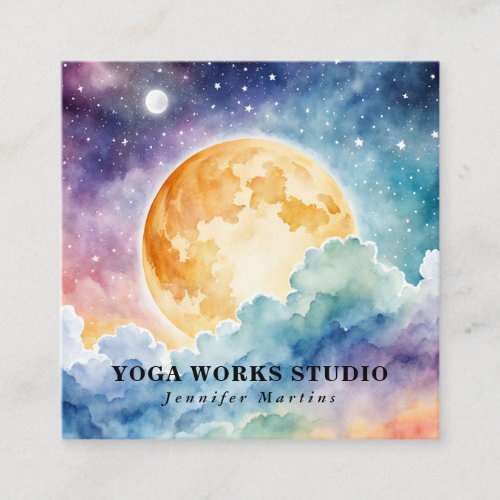 Holistic Celestial Watercolor Sun  Moon Yoga  Square Business Card