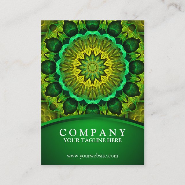 Holistic Green mandala, Blooming Forest Guardians Business Card (Front)