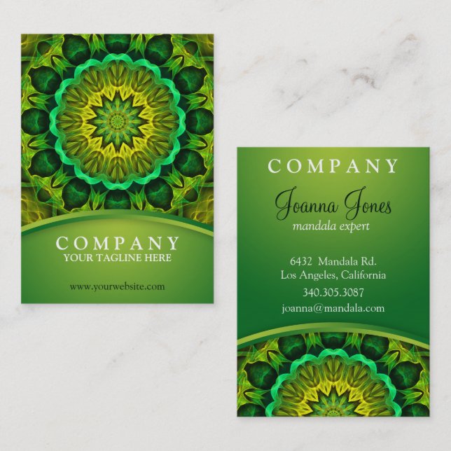 Holistic Green mandala, Blooming Forest Guardians Business Card (Front/Back)