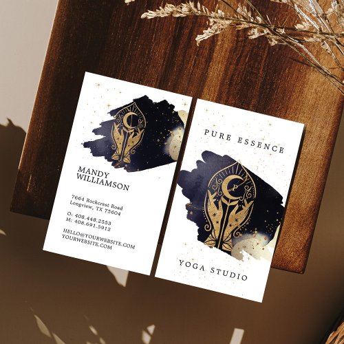 Holistic Hands Sun  Moon Dark Ink Monogram Business Card