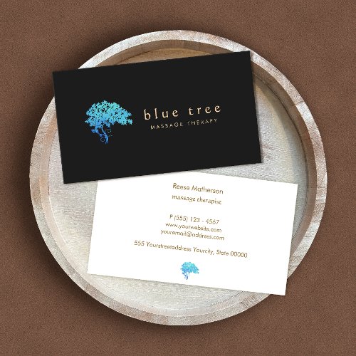 Holistic Health  Wellness Elegant Turquoise Tree  Business Card