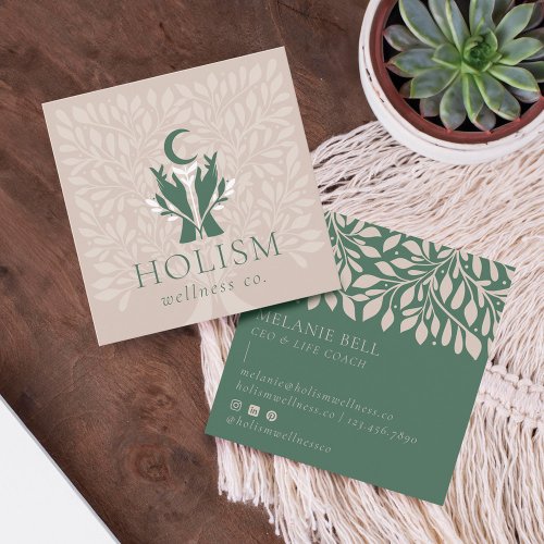 Holistic Health  Wellness Healing Hands Celestial Square Business Card