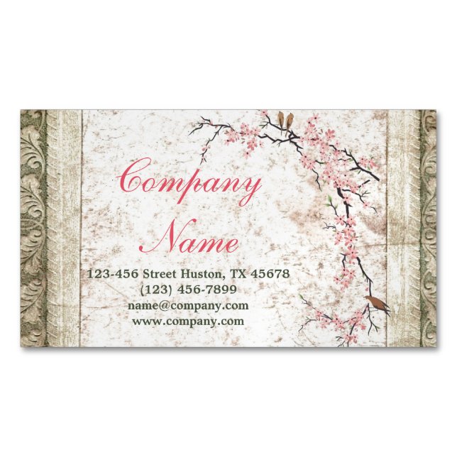 holistic health Yoga Zen SPA cherry Blossom Sakura Business Card Magnet (Front)