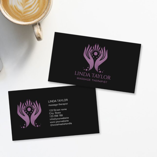Holistic Massage Hands Therapy Healer Energy Business Card (purple massage hands logo)