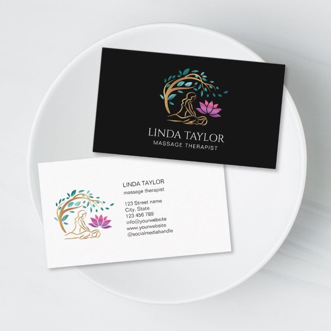 Holistic Massage Therapy Healer Energy Lotus Business Card (Holistic Massage Therapy Healer Energy Business Card)