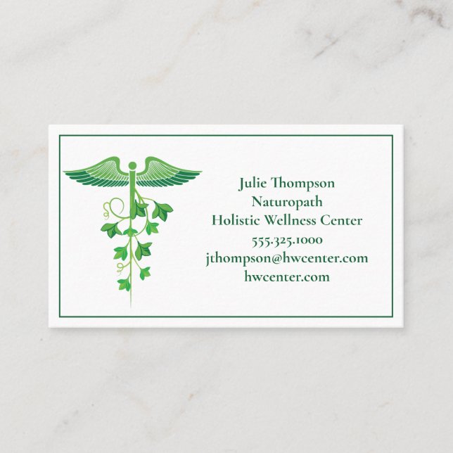 Holistic Medicine Wellness Center Naturopath Green Business Card (Front)
