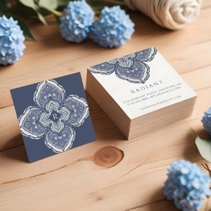 Holistic Spiritual Decorative Floral Mandala Blue Square Business Card