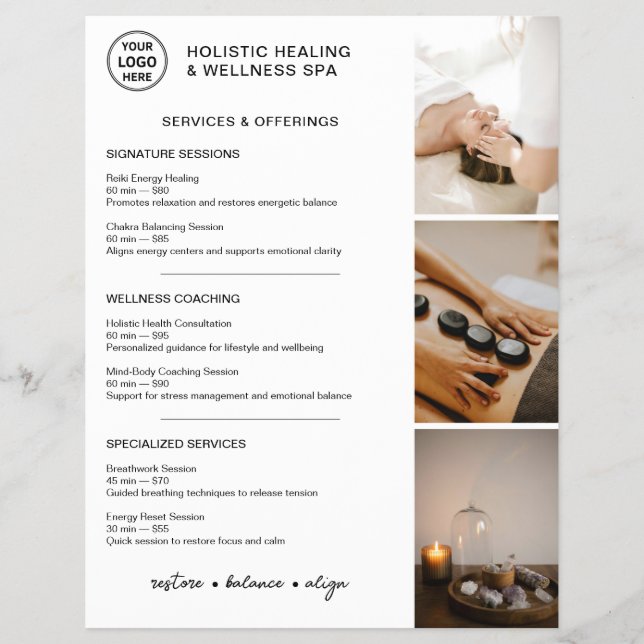 Holistic Wellness Services Menu Logo Photo QR Flyer (Front)