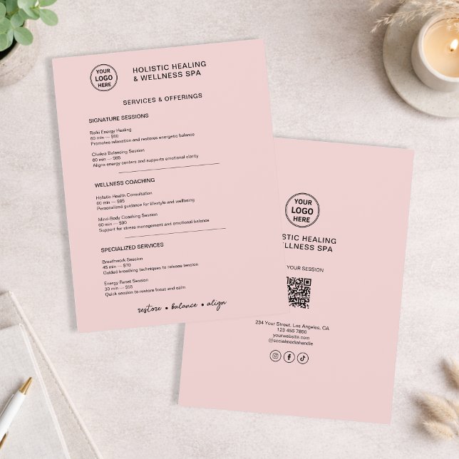 Holistic Wellness Services Pink Minimalist Menu Flyer (Holistic Wellness Services Pink Minimalist Menu Flyer)