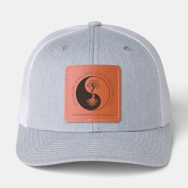 Holistic Yoga Wellness Center Logo & Business URL  Leather Patch Hat (Front)