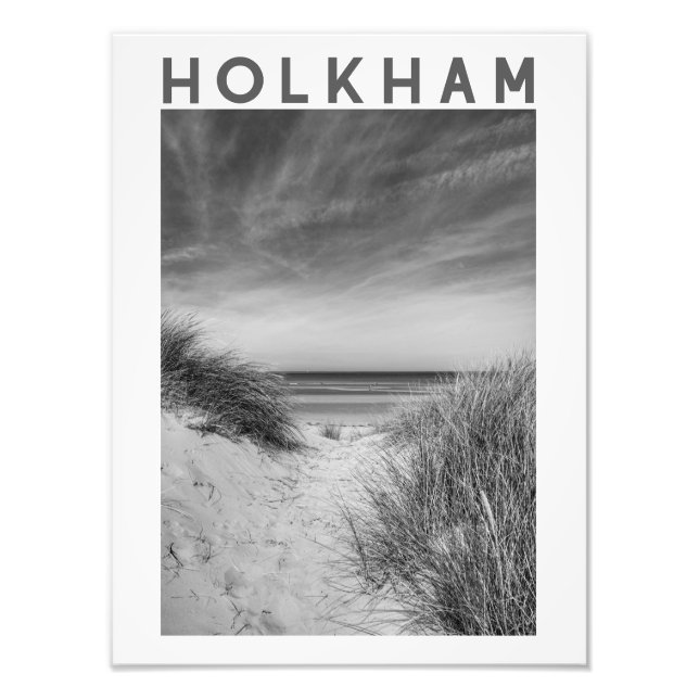 Holkham Beach Norfolk Black and White Poster (Front)