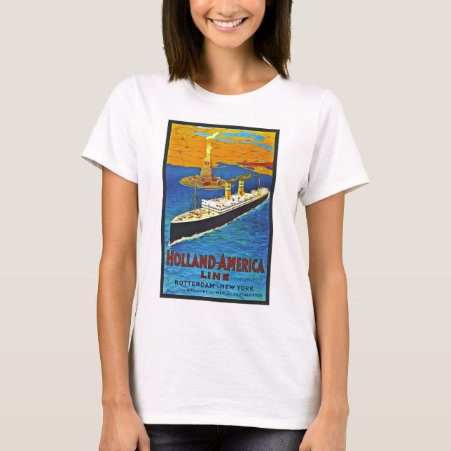 Holland America Line Vintage Travel Poster T-Shirt (Front)