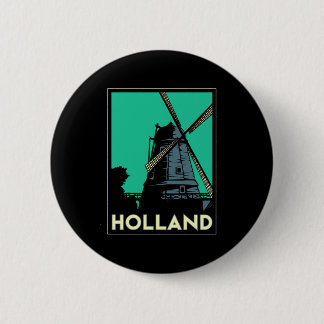 holland art deco vintage retro travel poster pinback button