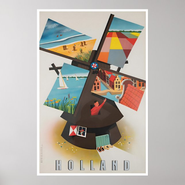 Holland Art Netherlands Travel Poster Windmill (Front)