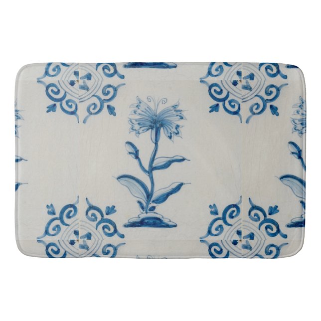 Holland Blue and White Flowers Bath Mat (Front)