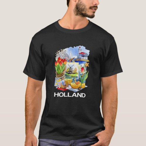 Holland Dutch Attributes Canals Tulips Windmills T_Shirt