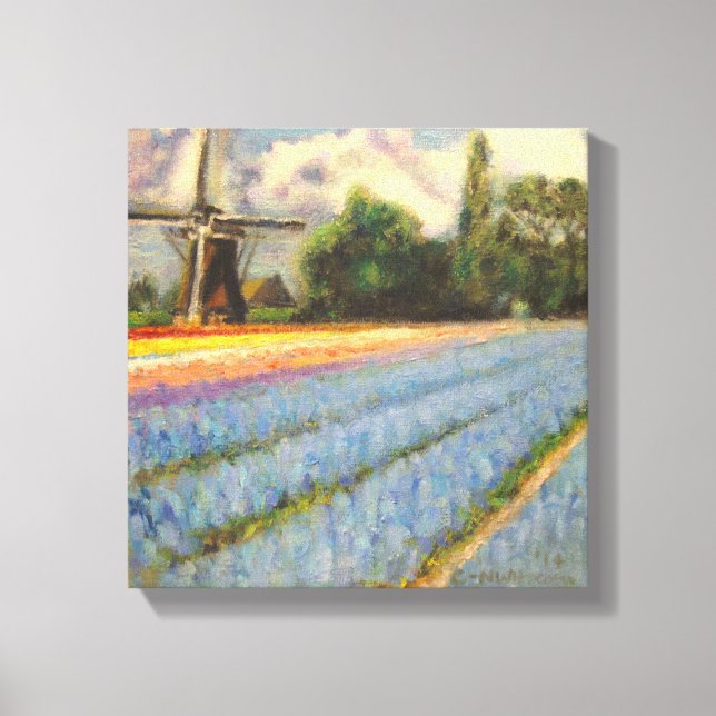 Holland Flowers Landscape Painting Triptych 2 of 3 Canvas Print (Front)