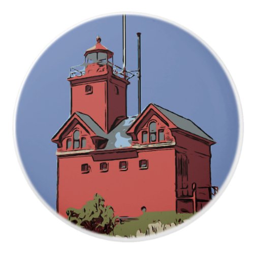 HOLLAND HARBOR LIGHT CERAMIC KNOB