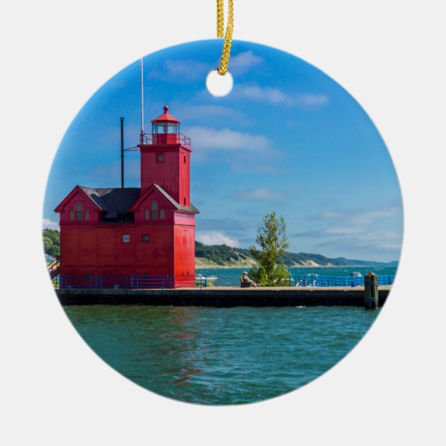 Holland Harbor Lighthouse Ceramic Ornament (Front)
