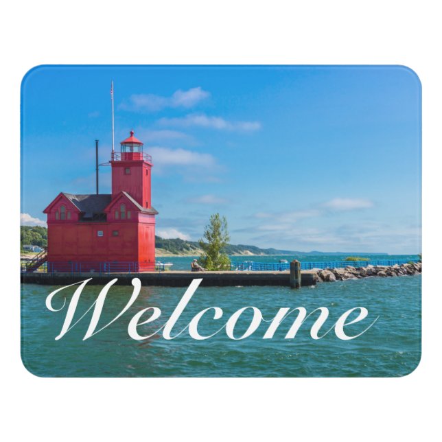 Holland Harbor Lighthouse Welcome Door Sign (Contemporary Front)
