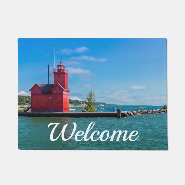 Holland Harbor Lighthouse Welcome Doormat (Front)