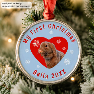 Holland Lop First Christmas Custom Photo Metal Ornament