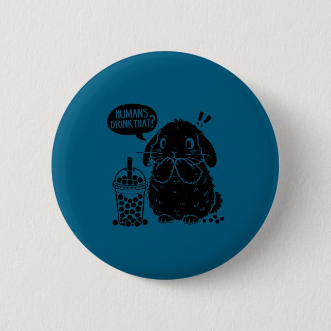 Holland Lop Rabbit And Boba Tea Funny Bunny Bubble Button (Front)