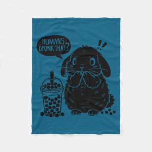 Holland Lop Rabbit And Boba Tea Funny Bunny Bubble Fleece Blanket