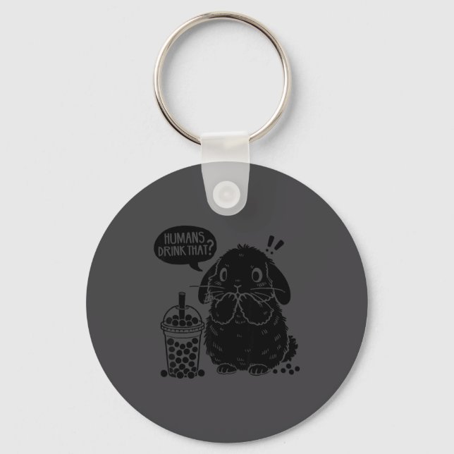 Holland Lop Rabbit And Boba Tea Funny Bunny Bubble Keychain (Front)