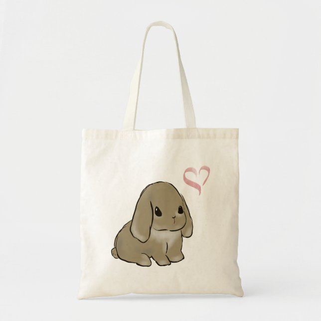 Holland lop with heart  tote bag (Front)
