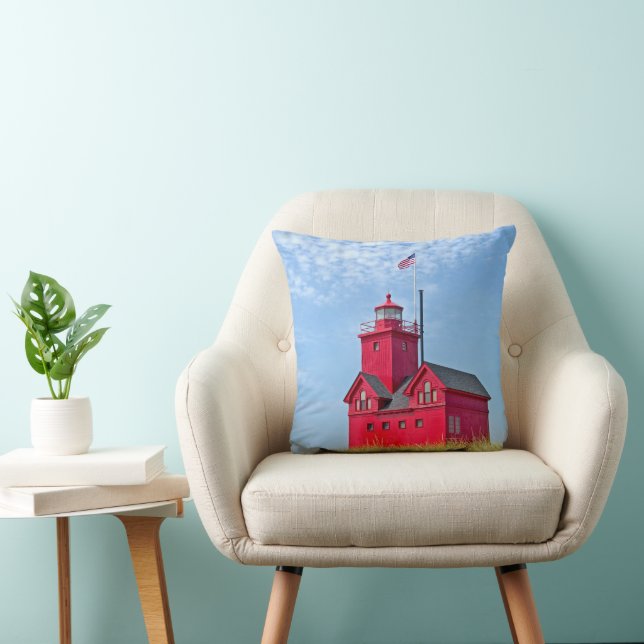 Holland Michigan Big Red Lighthouse Throw Pillow (Chair)