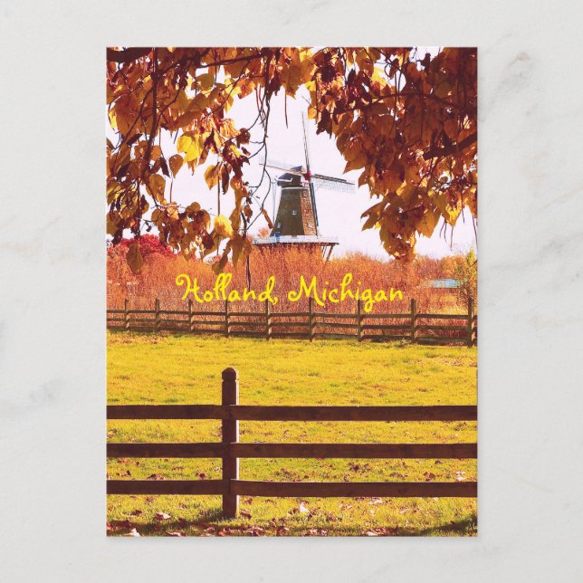 HOLLAND, MICHIGAN, WINDMILL AND FALL COLORS POSTCARD (Front)
